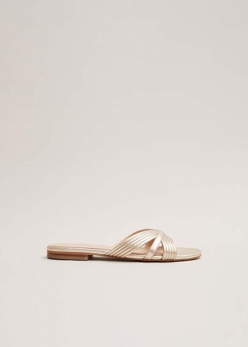 Phase Eight Leather Flats Gold Australia | DV2716509